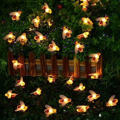 HoneyBeeGlow Solar Fairy Lights - Outdoor/Indoor Waterproof Bee String Lights