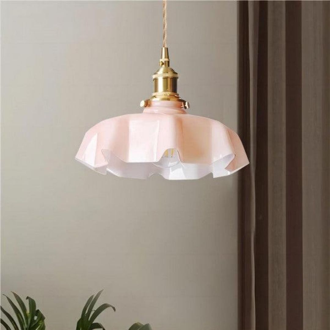 Retro Glass Pendant Light  Cream - Toned Floral Glow with Vintage Elegance