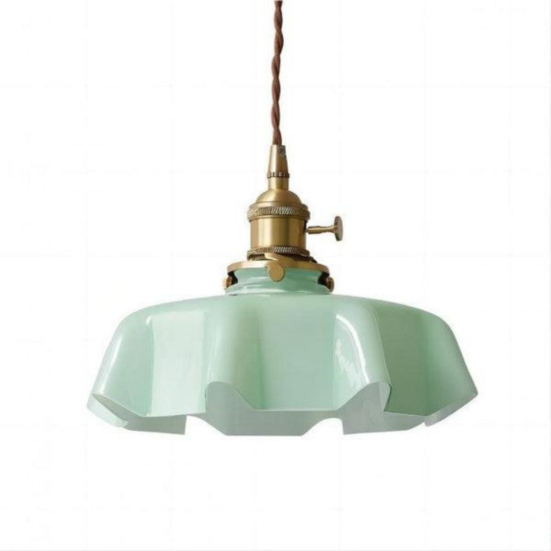 Retro Glass Pendant Light  Cream - Toned Floral Glow with Vintage Elegance