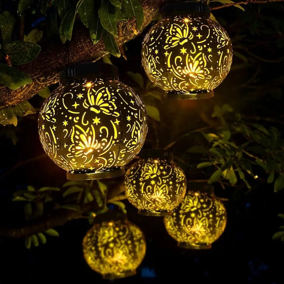 Lumora Solar Garden Lanterns - Elegant Outdoor Hanging Lights with Decorative Pattern