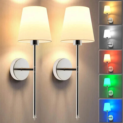 2 Pack Wireless Wall Lights with Remote and RGB Color Modes