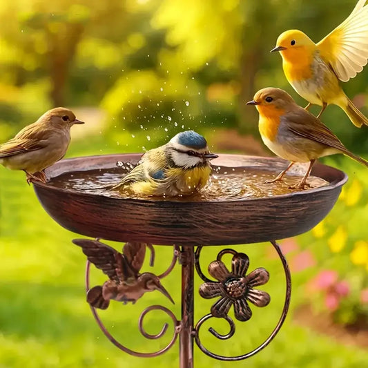 Vintage Garden Metal Bird Bath - Outdoor Cast Iron Bird Feeder