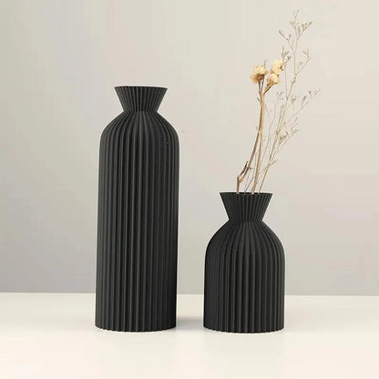 Set of 4 Modern Ribbed Plastic Vases - Black & Beige Decorative Vases
