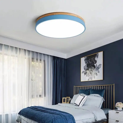 Flush Ceiling Lights - Modern Wooden Round Flat LED Light
