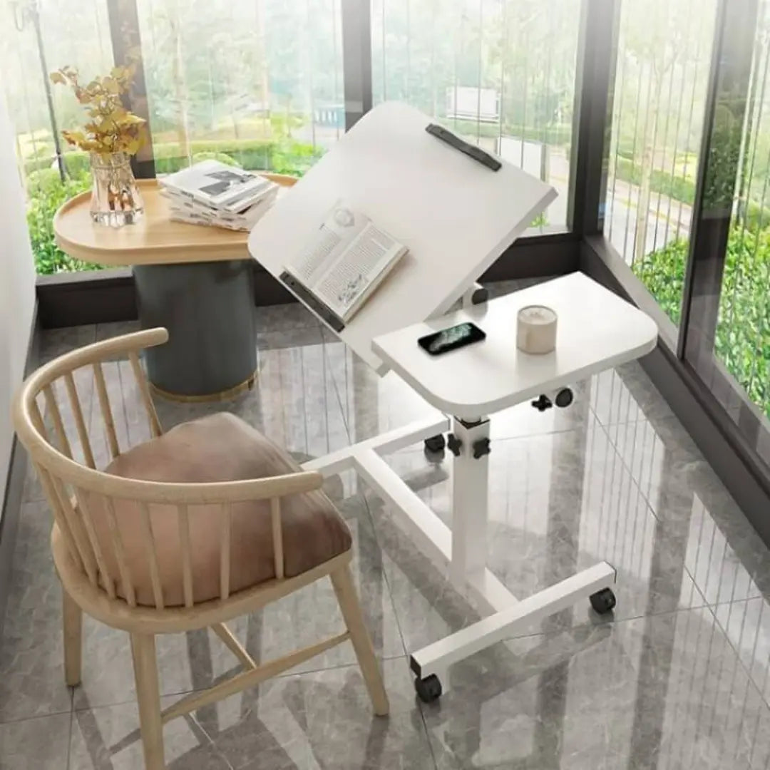 Brevora Adjustable Overbed Table with Wheels - Height and Tilt Adjustable with Double-Board Design