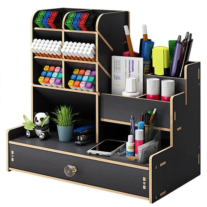 All in One DIY Desk Caddy - Wooden Organizer for Crayons, Pens, Notes & Supplies