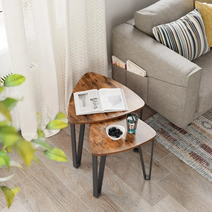 Space Saving Nesting Coffee Table Set of 3 - Rustic Wood and Black Metal Frame