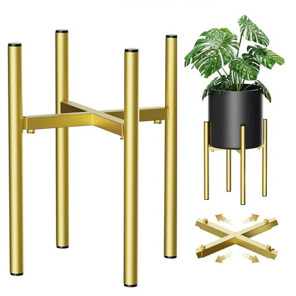 Adjustable Gold Plant Stand - Indoor & Outdoor Iron Flower Pot Holder