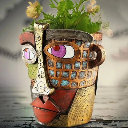 Abstract Head Flower Pot – Resin Planter