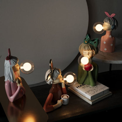 Artisan Sisters Table Lamp - Handcrafted Decorative Light with Elegant Figurine Design