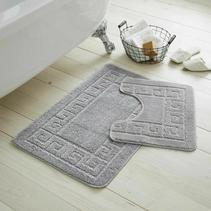Luxury 2 Piece Greek Bathroom Mat Set - Non Slip, Soft, and Absorbent