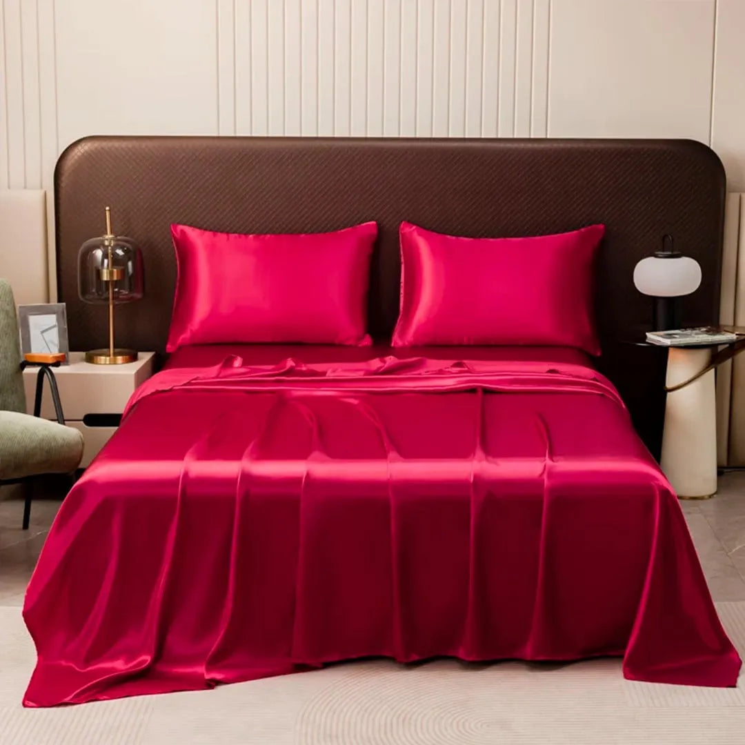 Satin Silk Bed Sheet Set with Pillowcases