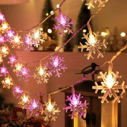 Snowflake Decorative LED Light Strings - Battery Powered Fairy Lights for Christmas