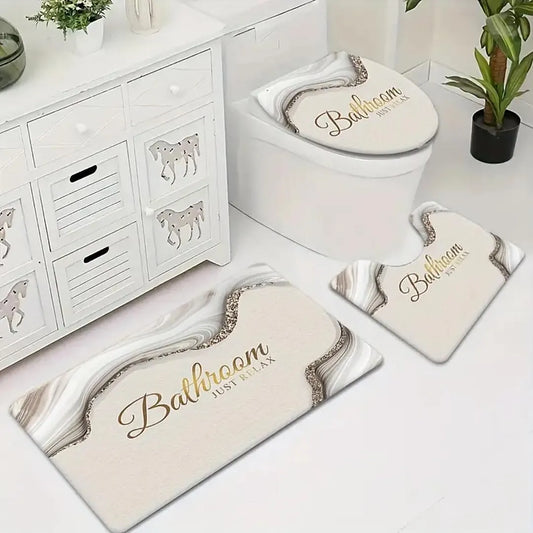 3 Piece Bathroom Anti-Slip Mat Set - Absorbent & Stylish Floor Protection