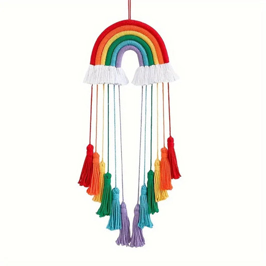 Bohemian Rainbow Wall Hanging - Handcrafted Macrame with Tassels
