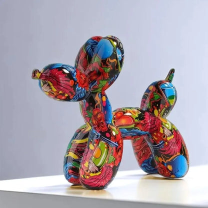 Pop Art Balloon Dog Sculpture - Graffiti Resin Figurin