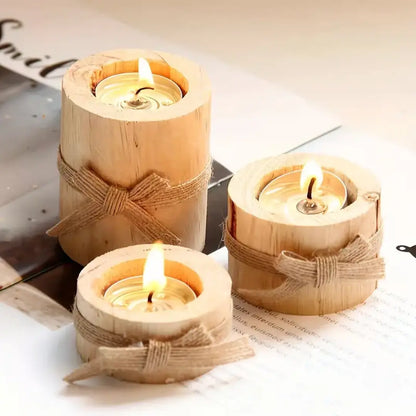 Handmade Wooden Candle Holder Set of 3 - Rustic Holiday Decor