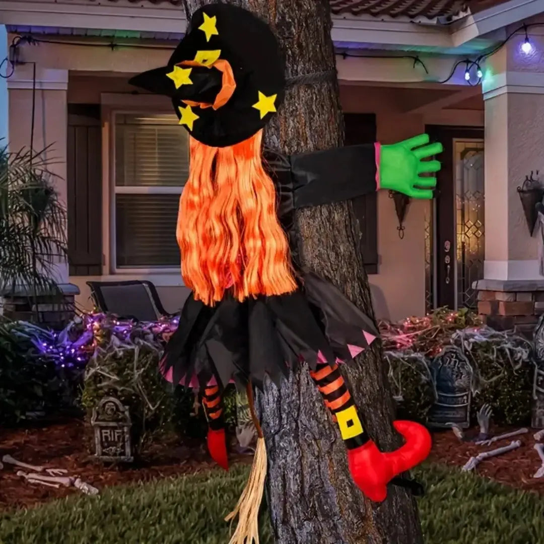 Festive Halloween Tree Climbing Witch for Outdoor Decoration