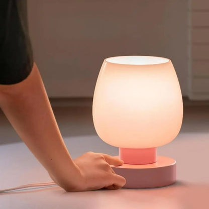 White Opal Glass Table Lamp - 3-Way Dimmable with Warm LED Bulb