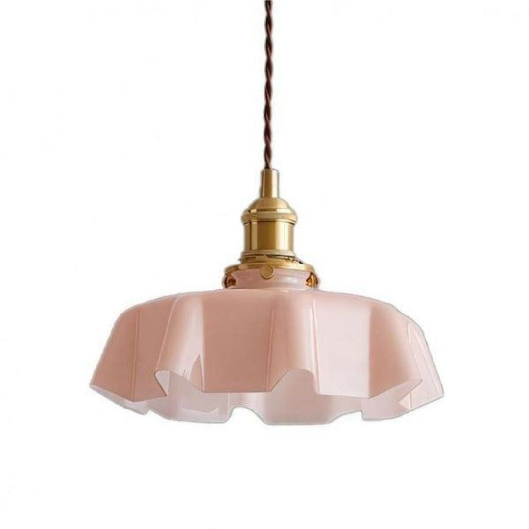 Retro Glass Pendant Light  Cream - Toned Floral Glow with Vintage Elegance