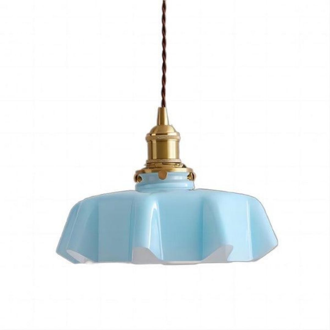 Retro Glass Pendant Light  Cream - Toned Floral Glow with Vintage Elegance