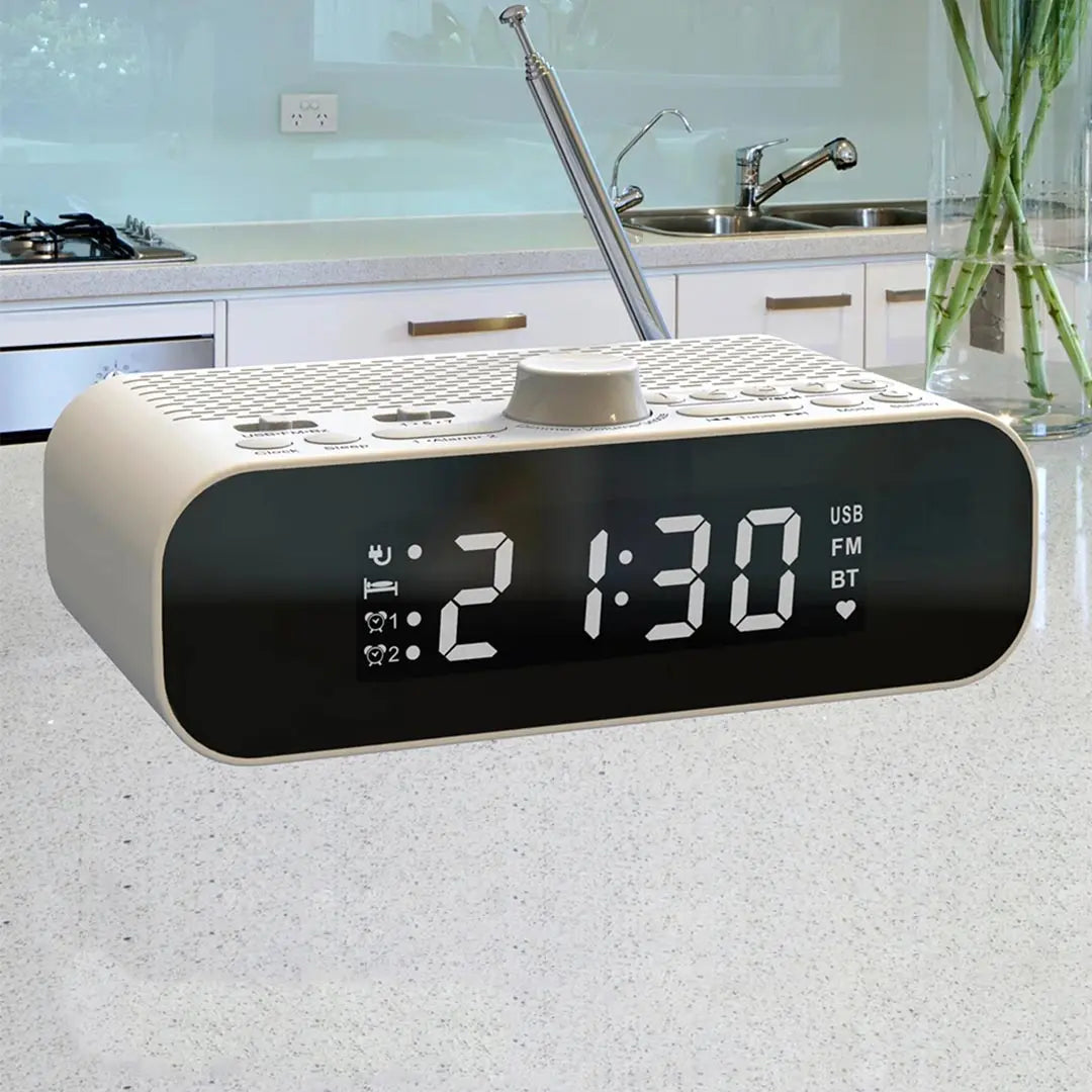 Digital Alarm Clock Radio - LED Display, Rechargeable with Auto Off Timer