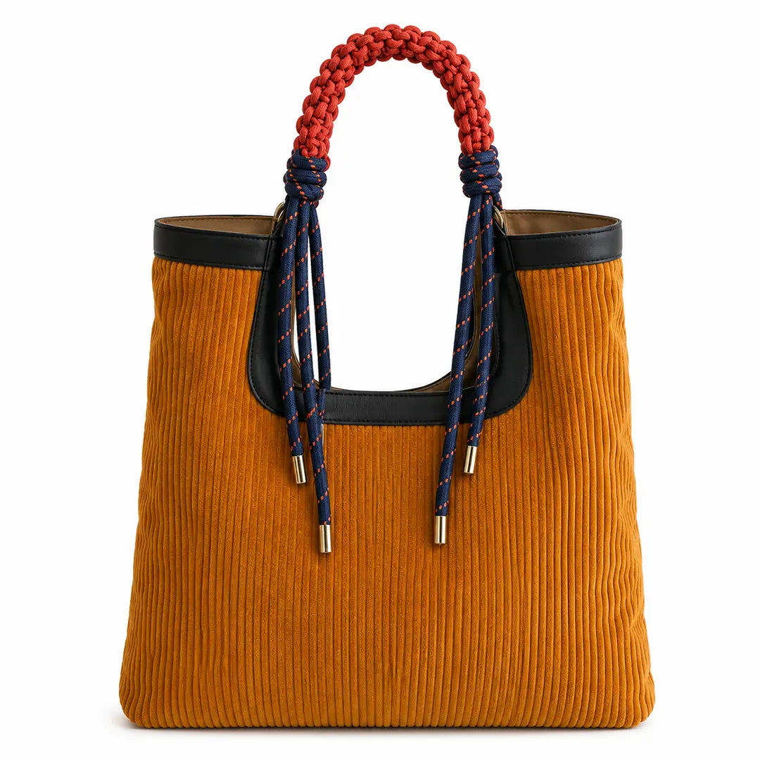 Cordelle – Corduroy Tote Bag Large Capacity Shopper with Braided Handles
