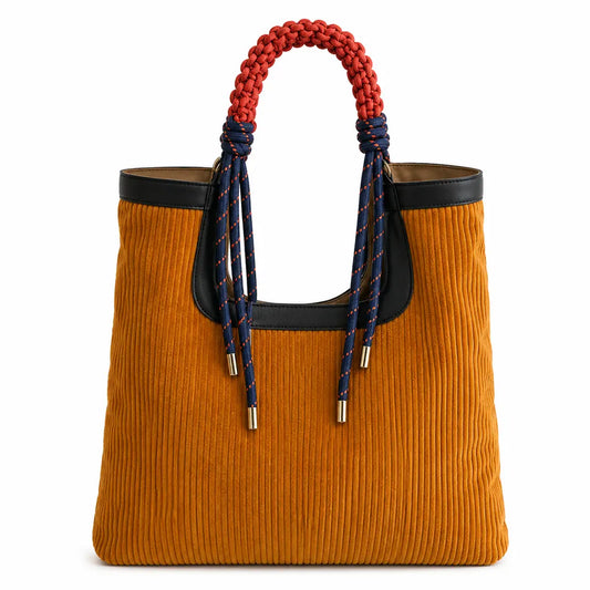 Cordelle – Corduroy Tote Bag Large Capacity Shopper with Braided Handles