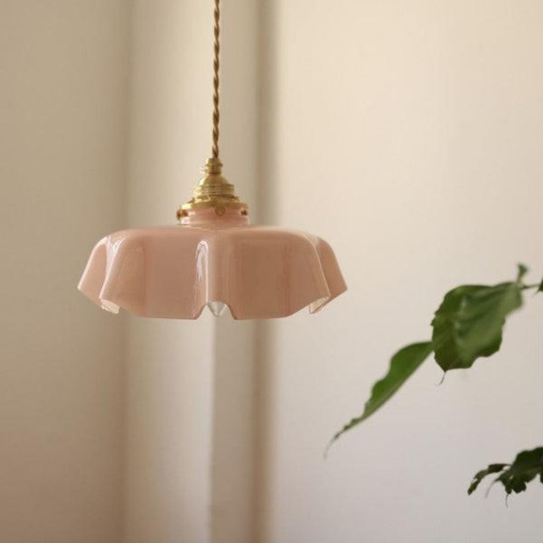 Retro Glass Pendant Light  Cream - Toned Floral Glow with Vintage Elegance