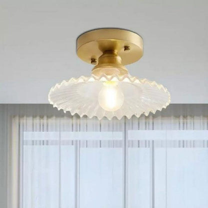 Vintage Petal Ceiling Light - Clear Ribbed Glass Elegance with Luxe Brass Finish