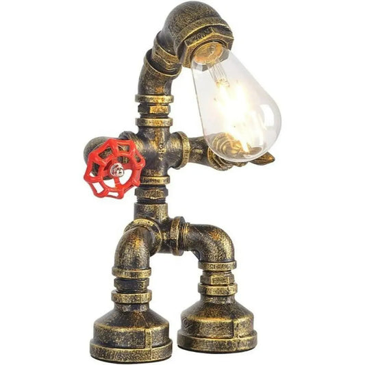 Steampunk Robot Pipe Table Lamp - Vintage Industrial Iron with E27 Bulb Socket