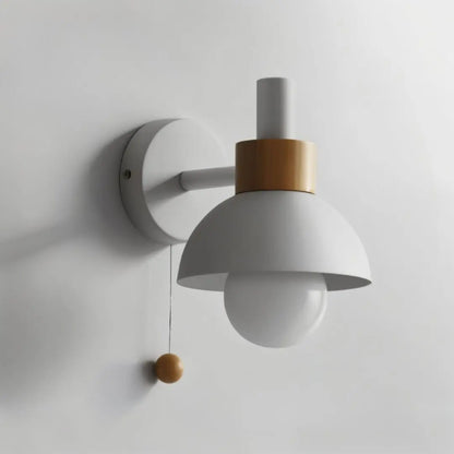 Minimalist Wooden Wall Lamp with Pull Switch - Soft Pastel Finish