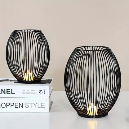 2 Pack European Style Wrought Iron Candle Holders - Modern Wire Design