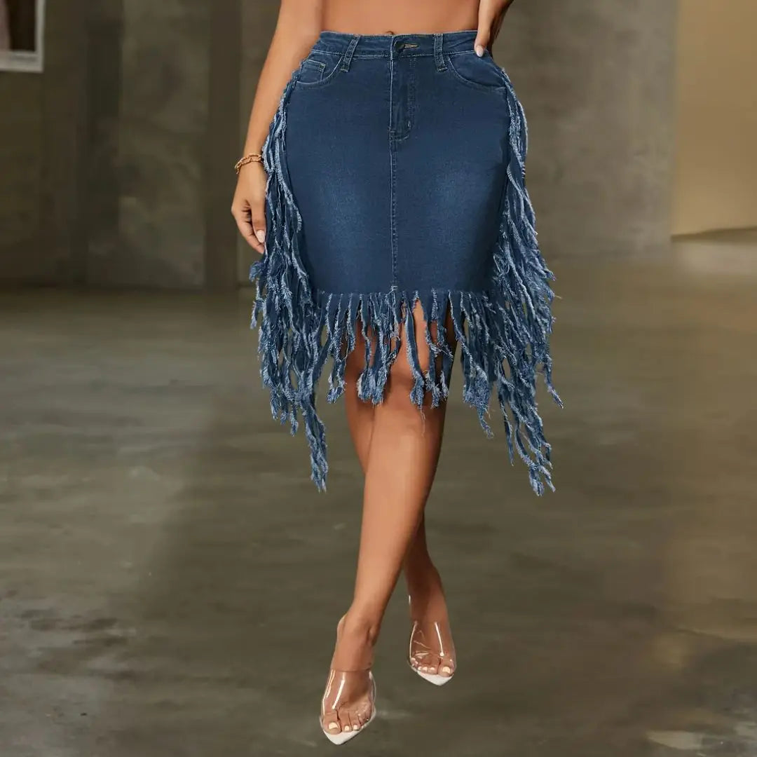 Avanti Fringe Denim Skirt