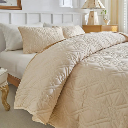 Arvella 3-Piece Lightweight Rhombus Quilted Bedspread Set - Diamond Pattern Embossed Quilt with Pillow Shams