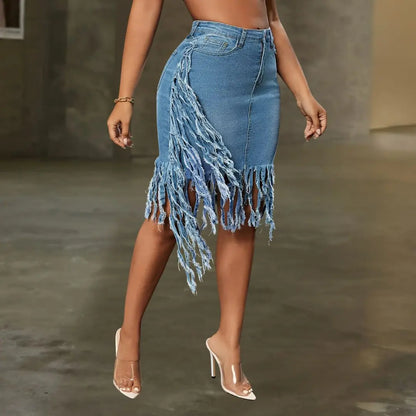 Avanti Fringe Denim Skirt