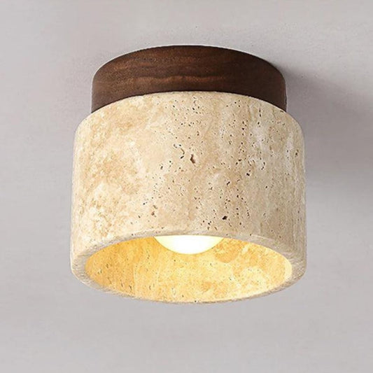 Japanese Cream Ceiling Light - Minimal Wood & Stone Style with Warm Organic Glow
