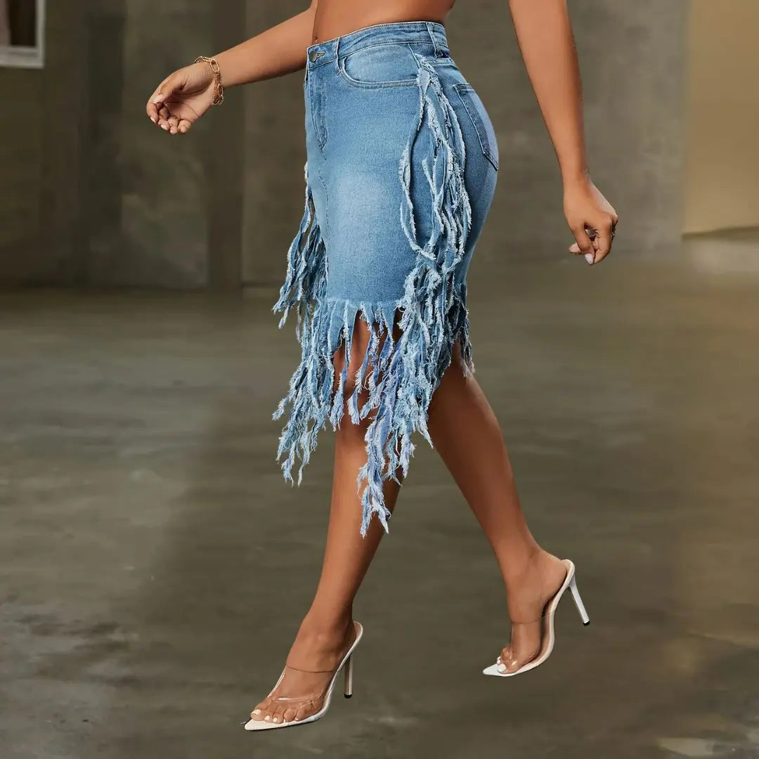 Avanti Fringe Denim Skirt
