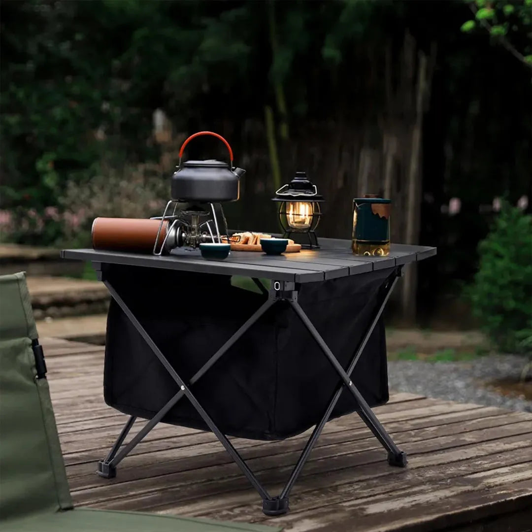 Foldable Aluminum Camp Table with Removable Storage Basket
