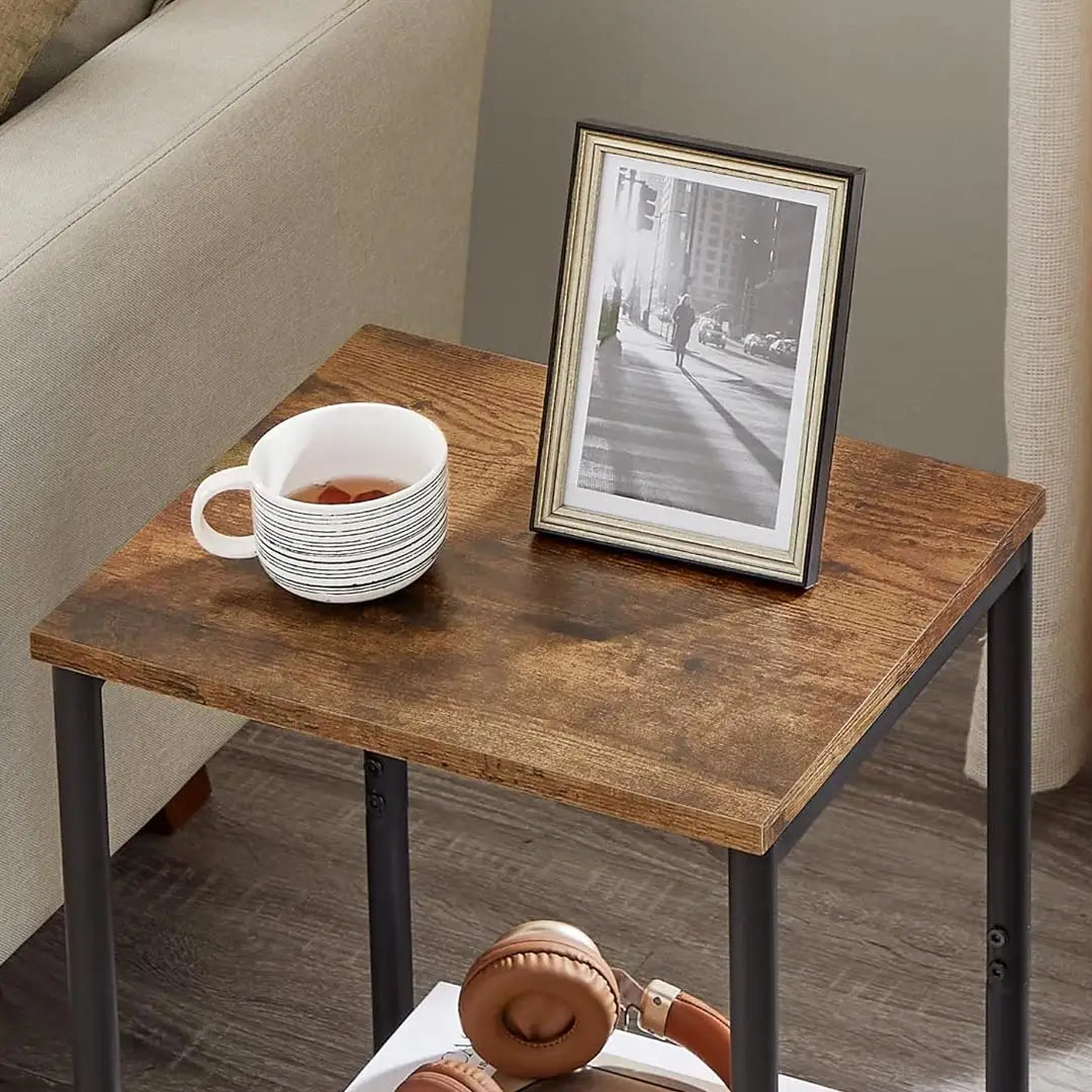 Set of 2 Rustic Industrial Side Tables - 2 Tier Bedside Coffee Tables