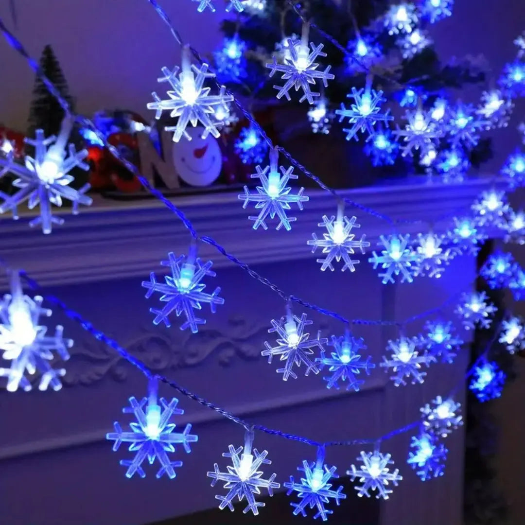 Snowflake Decorative LED Light Strings - Battery Powered Fairy Lights for Christmas