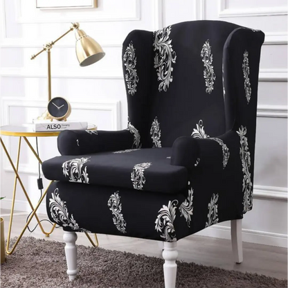 Velora 2-Piece Wingback Chair Covers - Stretch Jacquard Slipcover with Cushion Cover