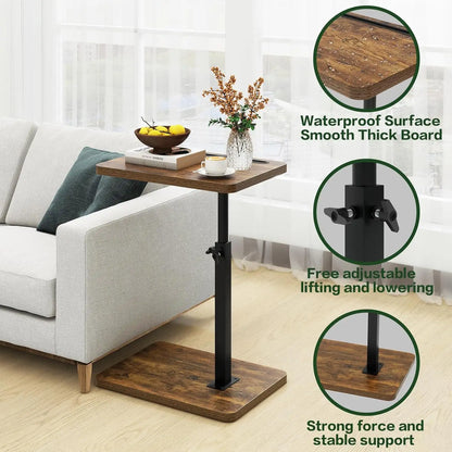 Adjustable C-Shaped Side Table with 360° Swivel Top