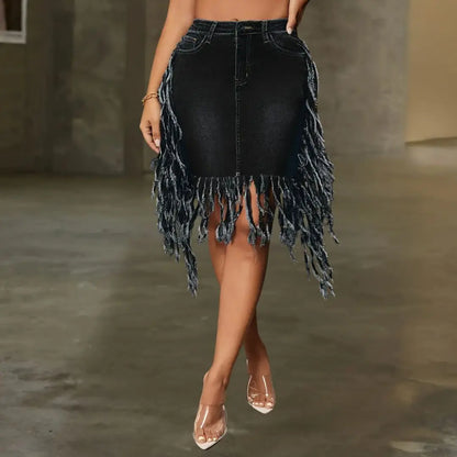 Avanti Fringe Denim Skirt