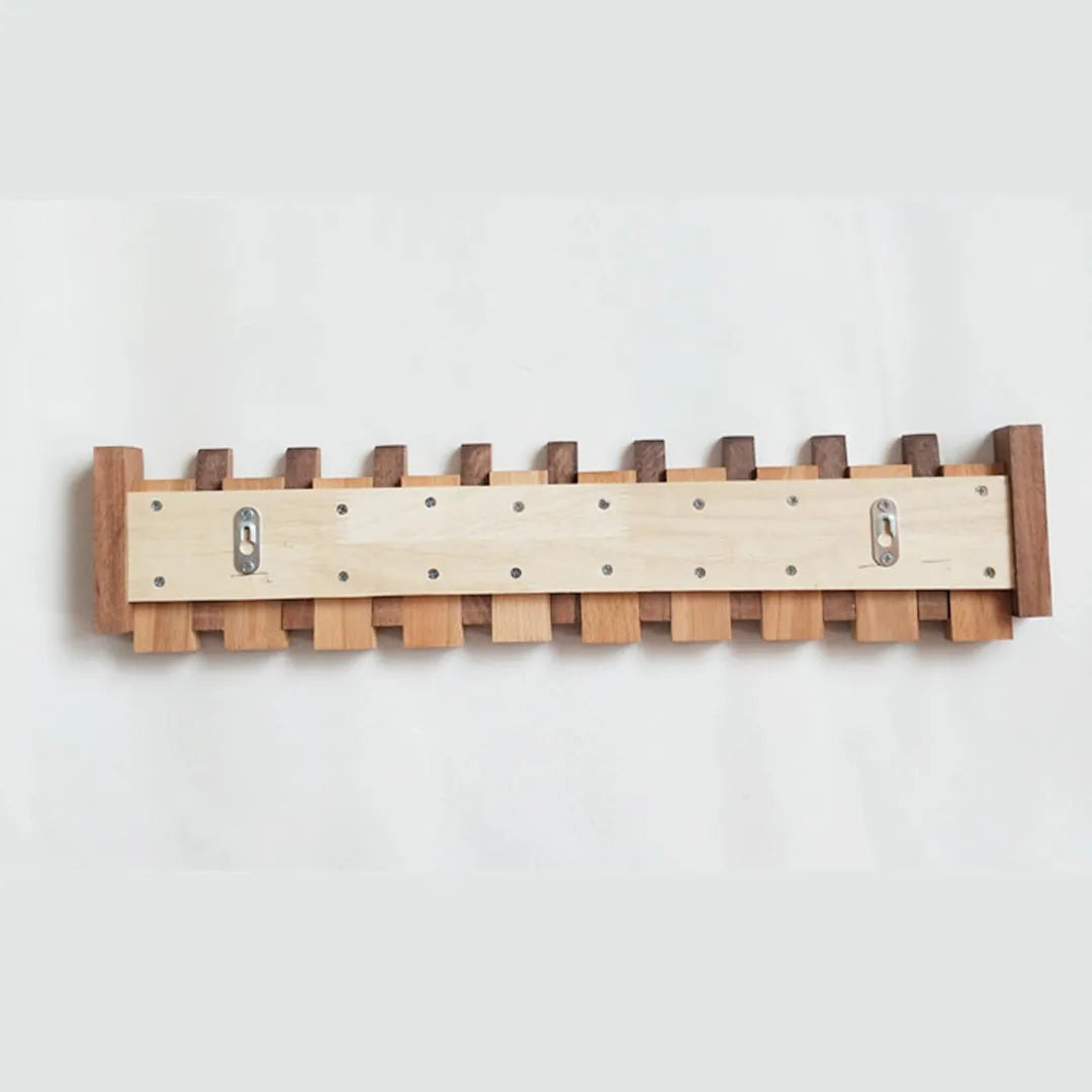 Wooden Wall Hook Rack - Piano Style with Flip Down Hooks