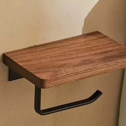 Wall Mounted Toilet Paper Holder with Natural Walnut Shelf