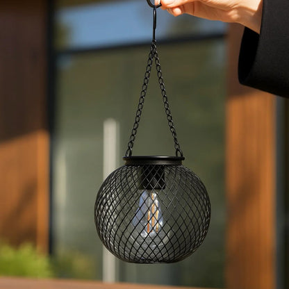 Outdoor Metal Mesh Lanterns - Solar Hanging Garden Lights with Warm LED Glow