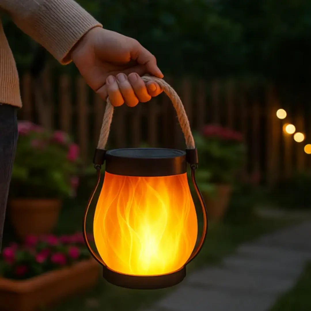 Outdoor Solar Lanterns with Realistic Flame Effect - Hanging Solar Powered Lanterns