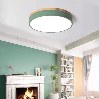 Flush Ceiling Lights - Modern Wooden Round Flat LED Light