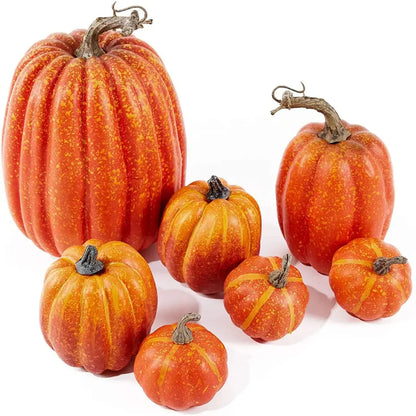 7 PCs Artificial Pumpkins and Maple Leaves Set